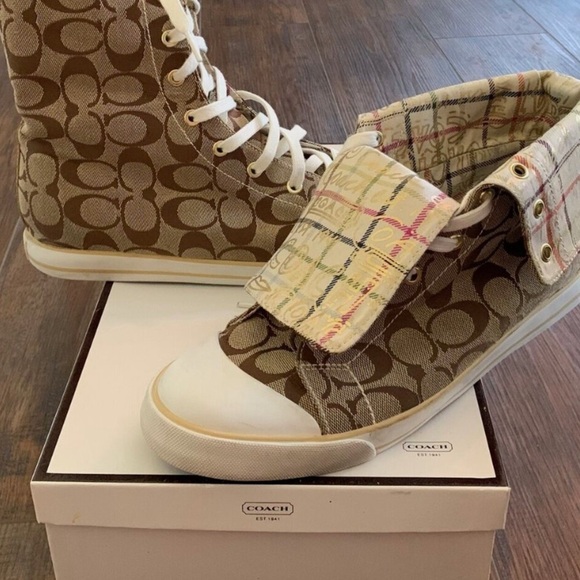 Coach Bonney Graffiti High Top Fold Over Sz 8 Sneakers Canvas Laced RARE - Picture 8 of 12